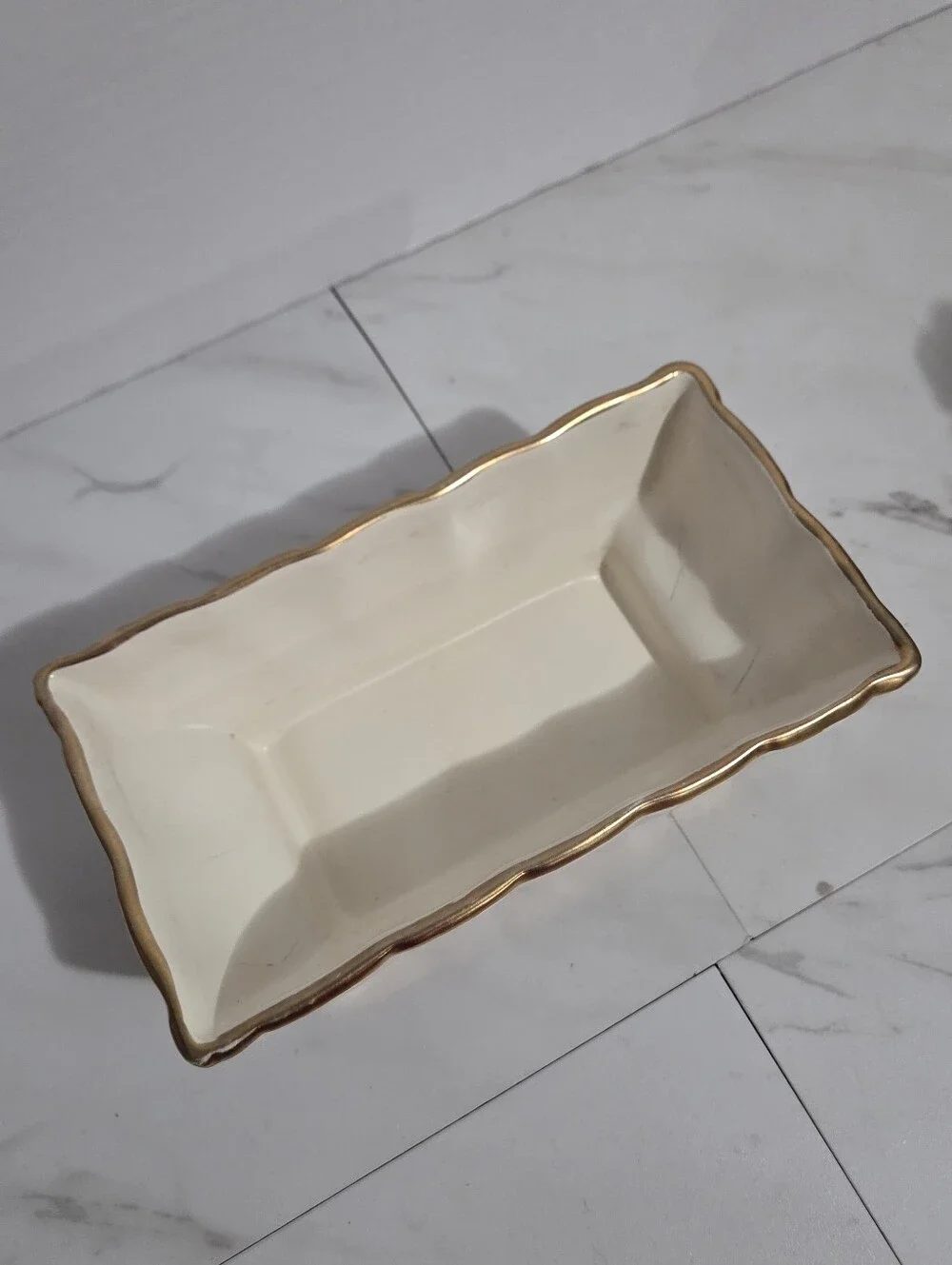 Vintage Shafer Pottery 23K Gold Trim Pedestal Vanity Tray - 10